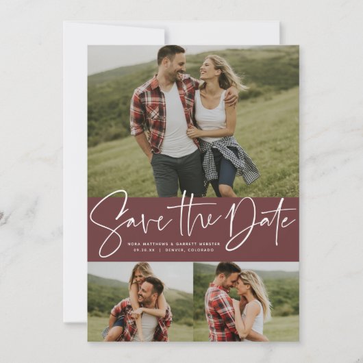 Save The Date Script moderne tendance trois photo (Devant)