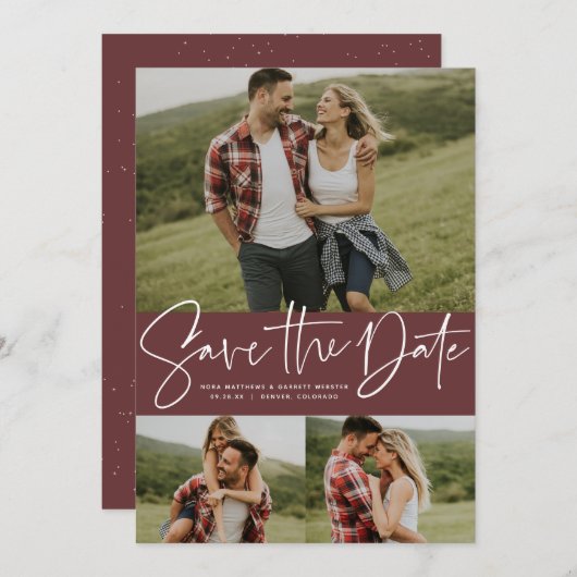Save The Date Script moderne tendance trois photo (Devant / Derrière)