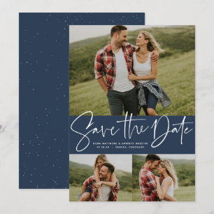 Save The Date Script moderne tendance trois photo marine