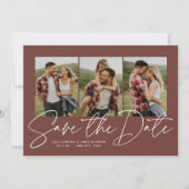 Save The Date Script moderne tendance trois photo terre cuite (Devant)