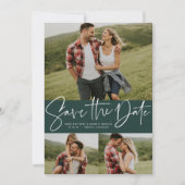 Save The Date Script moderne tendance trois photo vert (Devant)