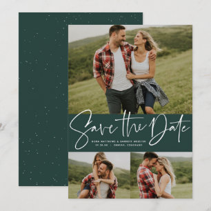 Save The Date Script moderne tendance trois photo vert