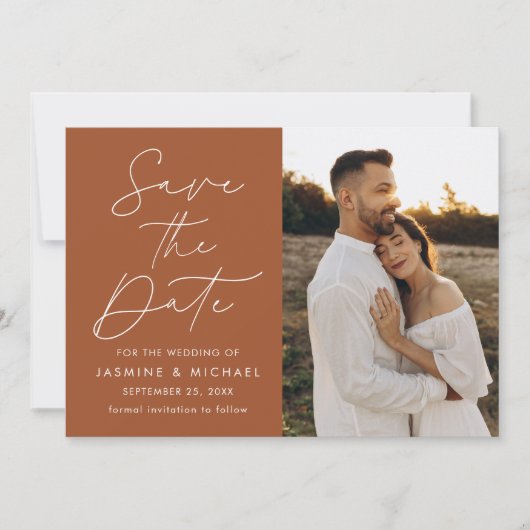 Save The Date Script moderne Terracotta 2 Photo (Devant)