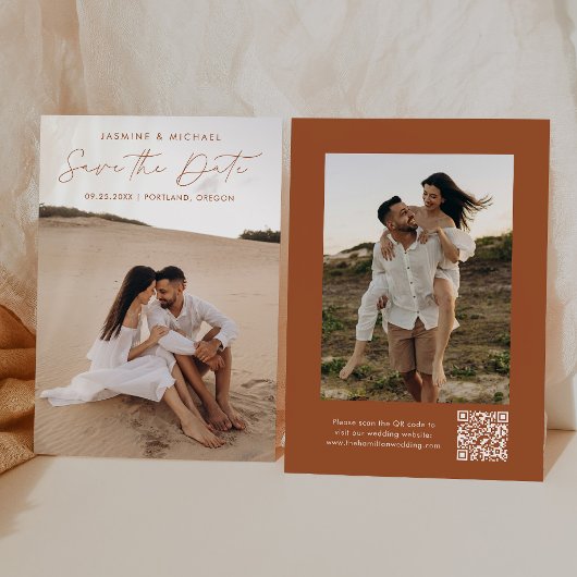 Save The Date Script moderne Terracotta QR Code 2 Photo