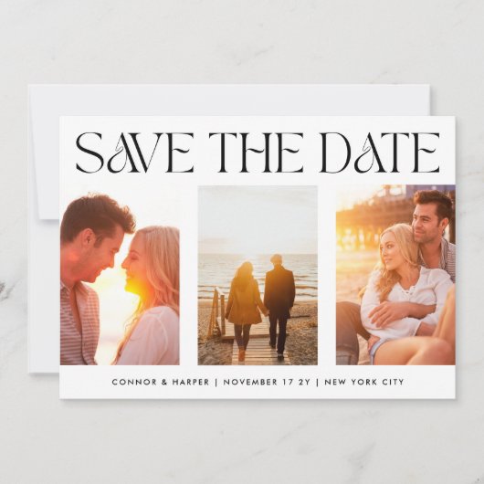 Save The Date Script MODERNE Trois mariage multi-photo (Devant)