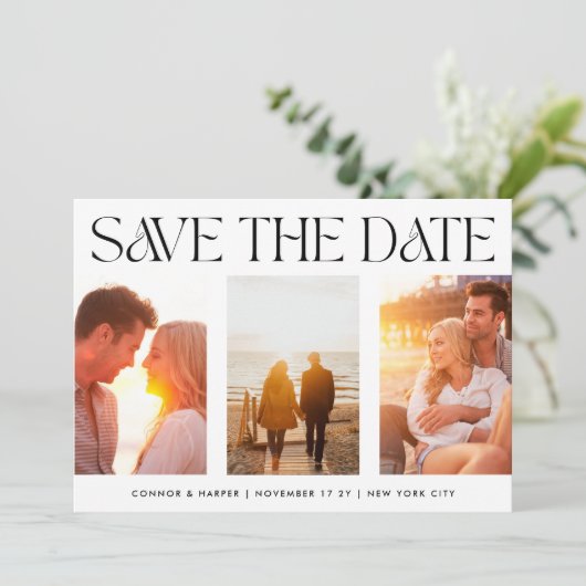 Save The Date Script MODERNE Trois mariage multi-photo (Debout devant)
