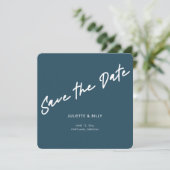 Save The Date Script moderne Turquoise Bleu Vert Carré (Debout devant)