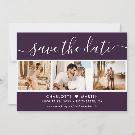 Save The Date Script moderne violet Mariage 4 photo (Devant)