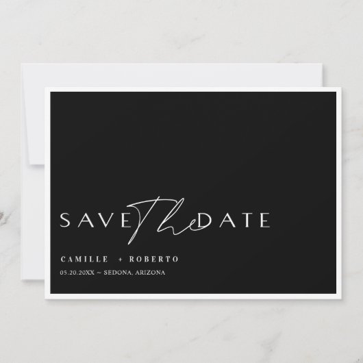 Save The Date Script noir & blanc moderne et élégant (Devant)