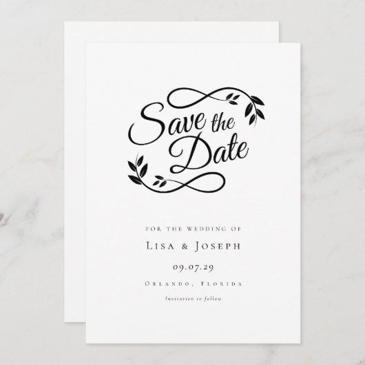 Save The Date Script noir et blanc simple (Devant / Derrière)