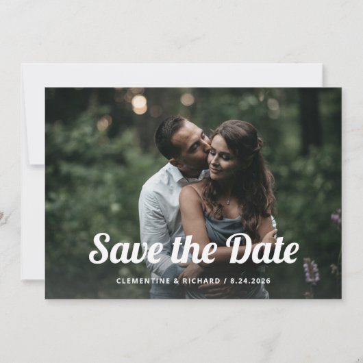 Save The Date Script noir et boho | Deux photos et code QR (Devant)