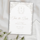 Save The Date Script Pale Taupe Monogramme Crest