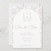 Save The Date Script Pale Taupe Monogramme Crest (Devant)