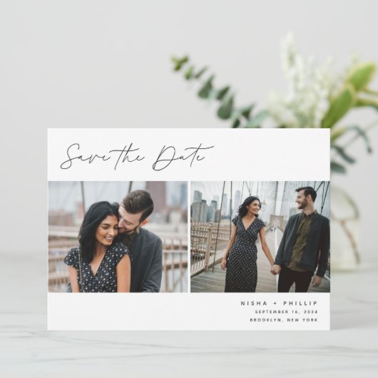 Save The Date Script Penned | Moderne Elegant Deux Photo (Debout devant)