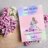 Save The Date Script photo holographique rose violet Sweet 16