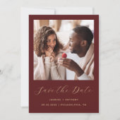 Save The Date Script Photo Minimal Burgundy Or (Devant)