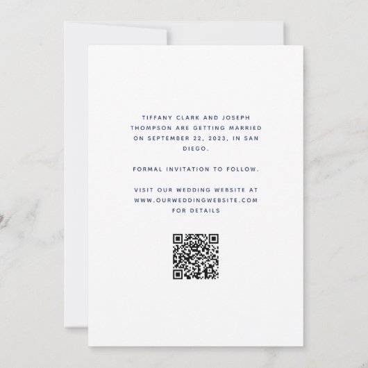 Save The Date Script photo minimal Navy Blue QR Code (Dos)
