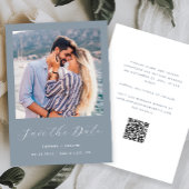Save The Date Script Photo Minimaliste Code QR Bleu Poussiéreux