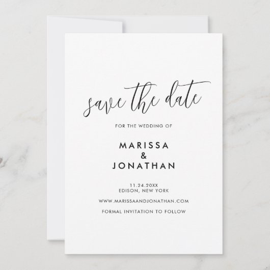 Save The Date Script Photo moderne Enregistrer la date Invitatio (Dos)