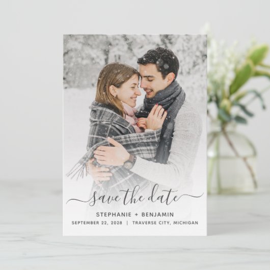 Save The Date Script photo moderne simple Enregistrer la date (Debout devant)