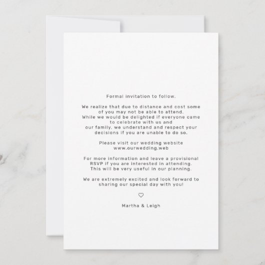 Save The Date Script photo personnalisé du Mariage d'effet de pa (Dos)