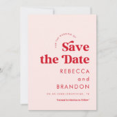 Save The Date Script rétro Typographie rouge et rose Simple Mari (Devant)