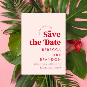 Save The Date Script rétro Typographie rouge et rose Simple Mari