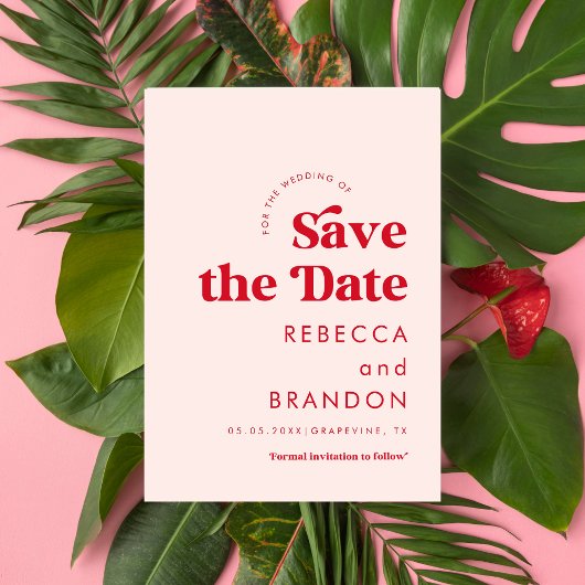 Save The Date Script rétro Typographie rouge et rose Simple Mari