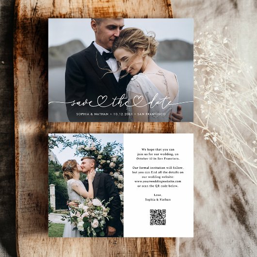 Save The Date Script Romantique avec Cœur et Photos et Code QR