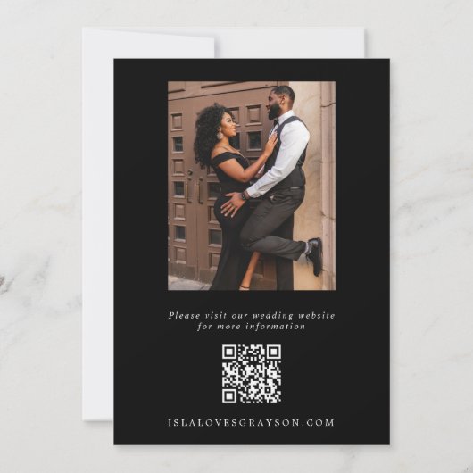 Save The Date Script romantique chic noir & blanc photo QR Code (Dos)
