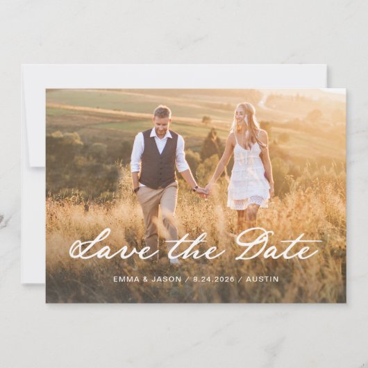 Save The Date Script romantique | Deux photos et code QR (Devant)