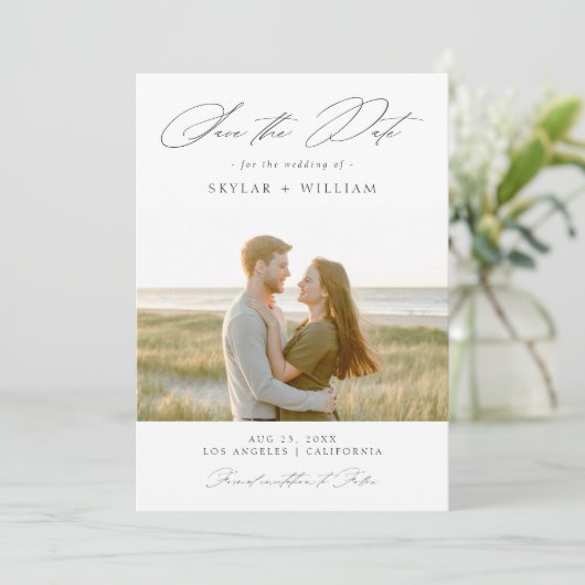Save The Date Script romantique élégant Rustic Beach Mariage pho (Debout devant)