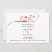 Save The Date Script rouge minimal simple avec Mariage blanc pho (Devant)