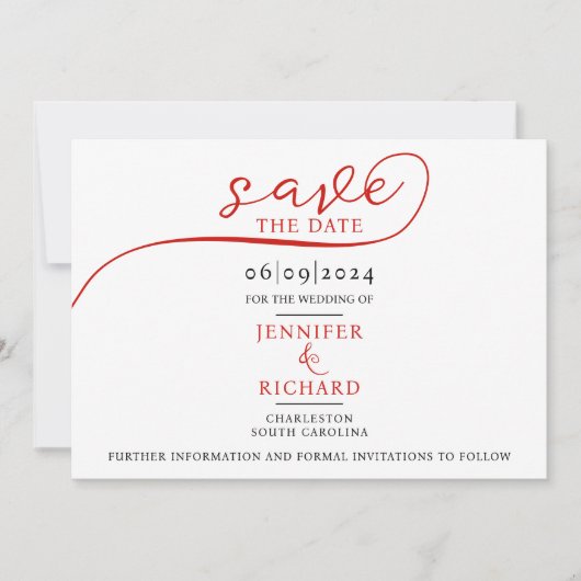 Save The Date Script rouge minimal simple avec Mariage blanc pho (Devant)