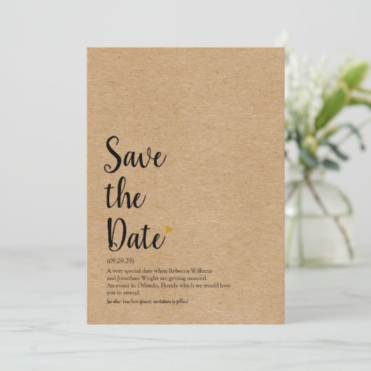 Save The Date Script Rustic Gold Heart Enregistrer la définition (Debout devant)