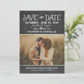 Save The Date Script rustique Chalkboard Mariage photo noir (Debout devant)