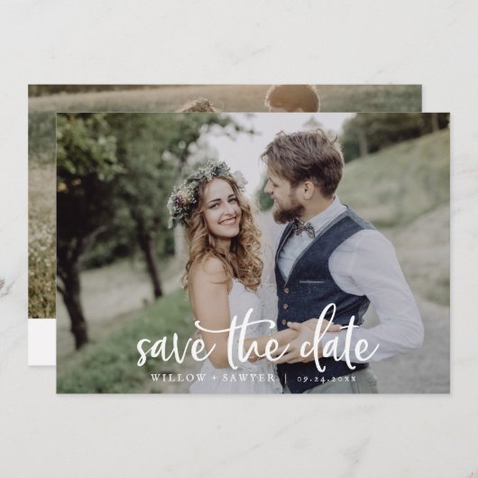 Save The Date Script Rustique Horizontal Dark Photo Enregistrer  (Devant / Derrière)