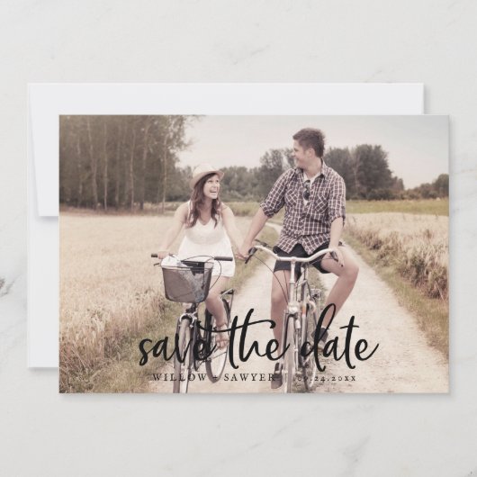 Save The Date Script Rustique Horizontal Lumière Photo Enregistr (Devant)