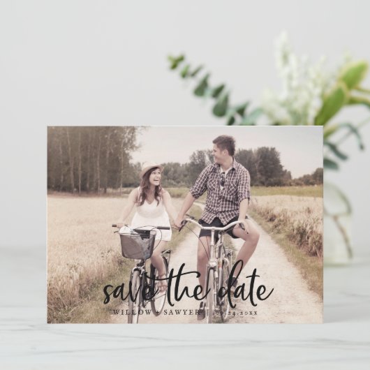Save The Date Script Rustique Horizontal Lumière Photo Enregistr (Debout devant)
