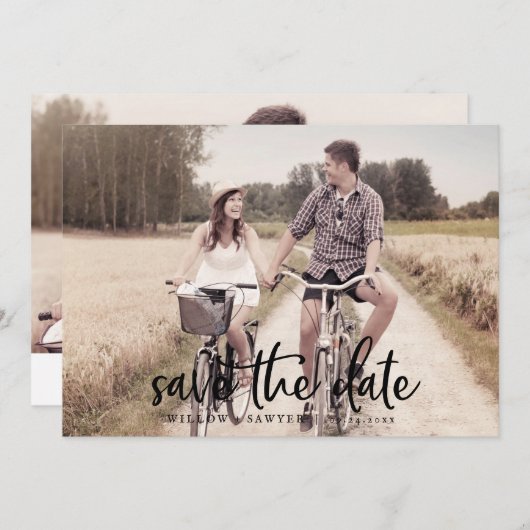 Save The Date Script Rustique Horizontal Lumière Photo Enregistr (Devant / Derrière)