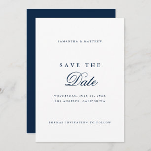 Save The Date Script simple élégant Mariage bleu marine