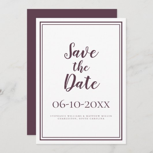 Save The Date Script Simple Enregistrer La Date Mariage Classiqu (Devant / Derrière)