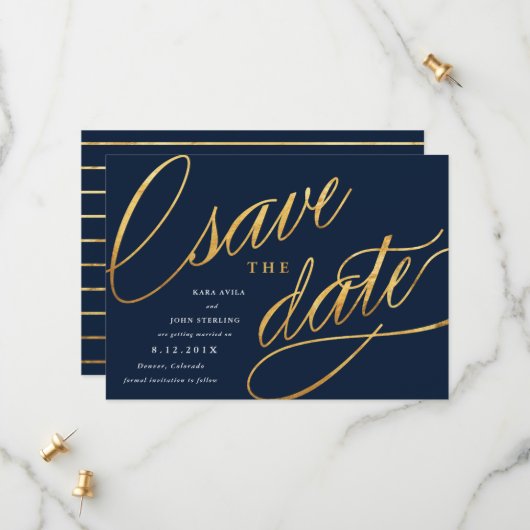 Save The Date Script simple Enregistrer les dates | Marine Blue  (Devant/Arrière en situation)
