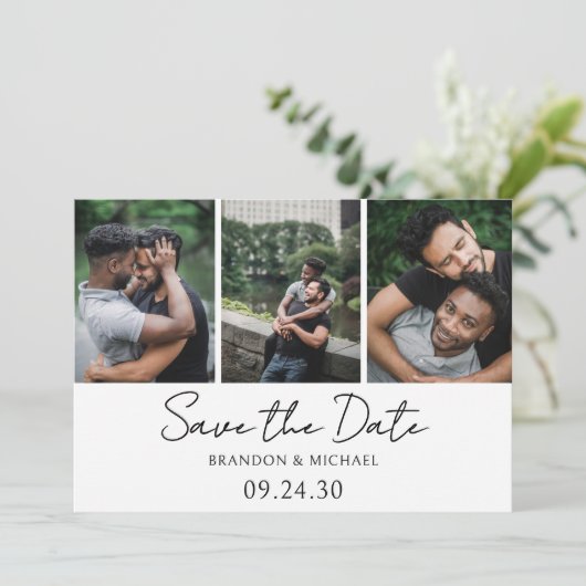 Save The Date Script simple et élégant photo LGBTQ (Debout devant)