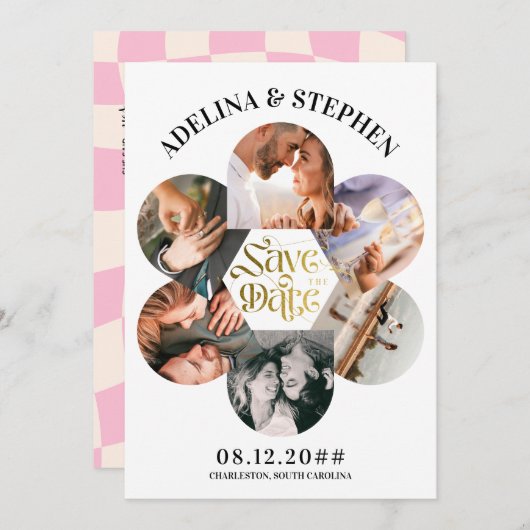 Save The Date Script Simple Moderne 6 Photo QR CODE Enregistrer  (Devant / Derrière)