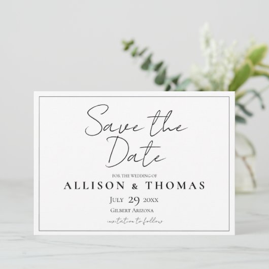 Save The Date Script simple noir et blanc Enregistrer la date (Debout devant)