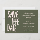 Save The Date Script simple Whimsical rose et vert olive (Devant)