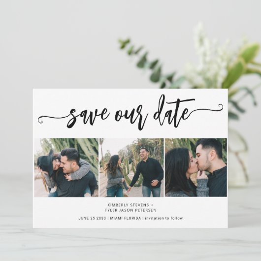 Save The Date Script tendance 3 photo mariage moderne (Debout devant)