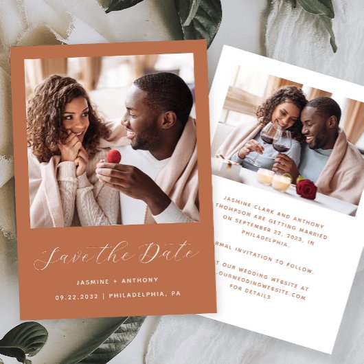 Save The Date Script Terracotta Minimal 2 Photos
