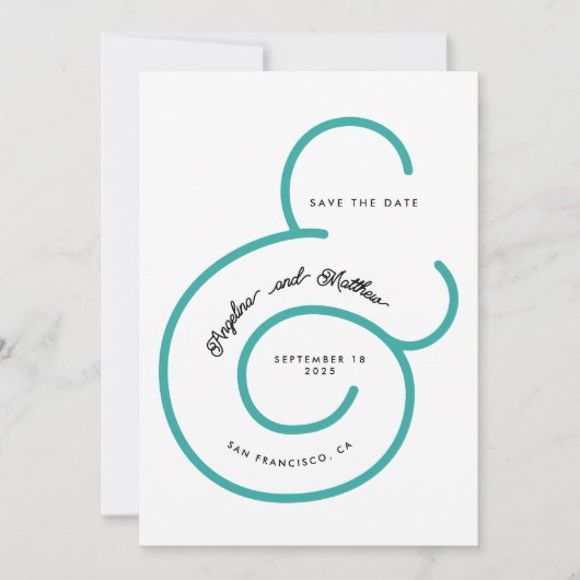 Save The Date Script Turquoise de Monnaie Moderne Grand Mariage  (Devant)